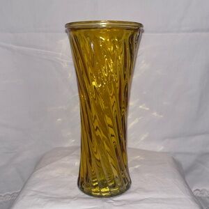 Yellow Amber Vintage Swirl Glass Vase